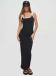 side view of model wearing Princess Polly Caputo Maxi Dress Black Scoop Neck 