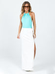   front view of model wearing Princess Polly Anisha Tie Maxi Skirt White Maxi 