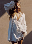 Front view of model wearing  front Princess Polly Asymmetric Neckline  Nena Linen Blend Mini Dress White