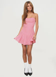 back view of model wearing Princess Polly Delamere Mini Dress Pink Square Neck 