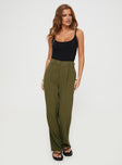 front view of model wearing Princess Polly O'mealy Pants Green High Waisted Pants 