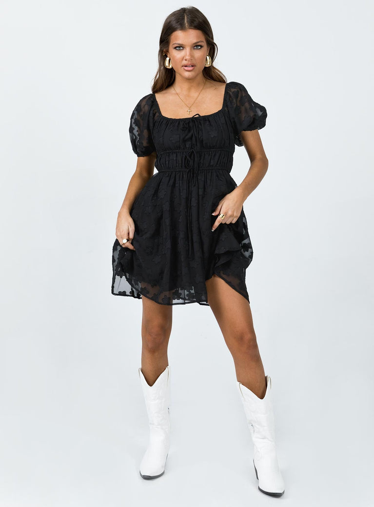 Front view of model wearing  front Princess Polly High Neck  Kenny Mini Dress Black