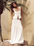 Front view of model wearing  front Tearose Linen Blend Maxi Skirt White Princess Polly  Maxi 