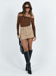 front view of model wearing Princess Polly Randee Long Sleeve Bodysuit Brown Full Sleeves straight 