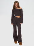 front view of model wearing Princess Polly Try Me Knit Pants Chocolate High Waisted Pants 