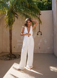 Front view of model wearing  front Princess Polly High Waisted Pants  Zenia Linen Blend Pants White