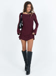 product Princess Polly Asymmetric Neckline  Lukea Long Sleeve Mini Dress Mauve