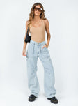 front view of model wearing Princess Polly Miami Vice Pants Denim Blue Mid Rise 