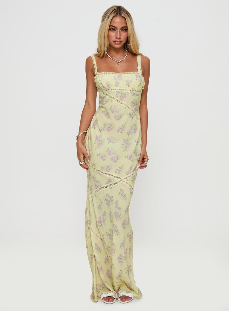 Gardens Of Babylon Lace Maxi Dress Lemon Floral