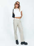 front view of model wearing Princess Polly Dava Low Rise Pants Cream 