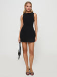 front view of model wearing Princess Polly Anse Mini Dress Black Boat Neck 