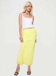   side view of model wearing Princess Polly Herrera Maxi Skirt Yellow Maxi 