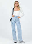 product Princess Polly Mid Rise  Pimaga Wide Leg Cargo Jeans Light Wash Denim