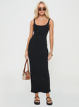 Rib-knit maxi dress Slim fitting, scoop neckline, fixed shoulder straps  Good stretch, unlined