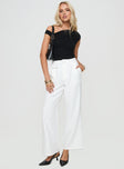 side view of model wearing Princess Polly Jazzar Pocket Detail Pleated Pant White Petite High Waisted Pants 