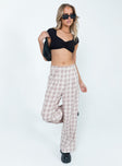 front view of model wearing Princess Polly Mulholland Pants Beige Plaid 