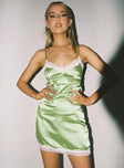 Front view of model wearing  front Princess Polly Scoop Neck  Indria Mini Dress Green