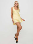 front view of model wearing Princess Polly Sama Mini Dress Yellow Scoop Neck 