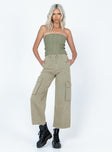 front view of model wearing Princess Polly Belle Knit Strapless Top Khaki Sleeveless Square Neck 