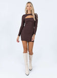 side view of model wearing Princess Polly Alexander Mini Dress Brown 