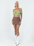 Front view of model wearing  front Princess Polly Three Fourth Sleeves Square Neck  Asner Top Sage Green