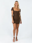 front view of model wearing Princess Polly Charvi Mini Dress Brown 