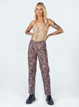 front view of model wearing Princess Polly Dameela Straight Leg Jeans Brown Mid Rise 