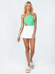 front view of model wearing Princess Polly Emerton Bodysuit Green Sleeveless Asymmetric Neckline 