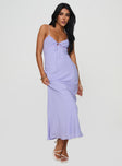 side view of model wearing Princess Polly Emily Maxi Dress Lilac Plunger 