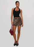   side view of model wearing Princess Polly Tejano Mini Skirt Leopard Mini Skirts 