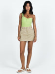 front view of model wearing Princess Polly Bareena Bodysuit Green Sleeveless Asymmetric Neckline 