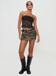   front view of model wearing Princess Polly Zakai Cargo Denim Mini Skirt Camo Mini Skirts 