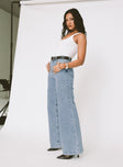 side view of model wearing Princess Polly Goldie High Wide Jean Light Wash High Waisted 