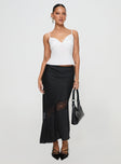   front view of model wearing Princess Polly Carrion Lace Maxi Skirt Black 