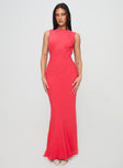 side view of model wearing Princess Polly Bourne Maxi Dress Red Crew Neck 