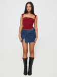   front view of model wearing Princess Polly Wait Up Denim Wrap Mini Skirt Mid Wash Mini Skirts 