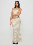 back view of model wearing Princess Polly Mercer Linen Blend Maxi Skirt Cream 