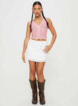   front view of model wearing Princess Polly Kennedie Mini Skirt White Mini Skirts 