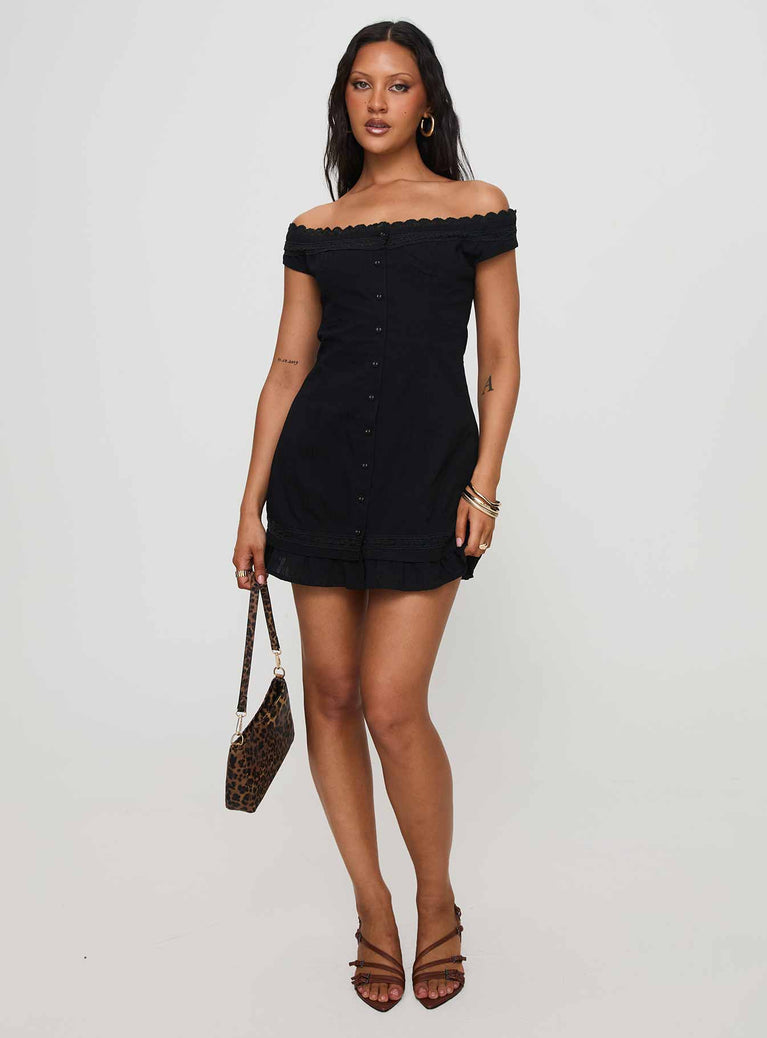 Mirrorball Off The Shoulder Mini Dress Black