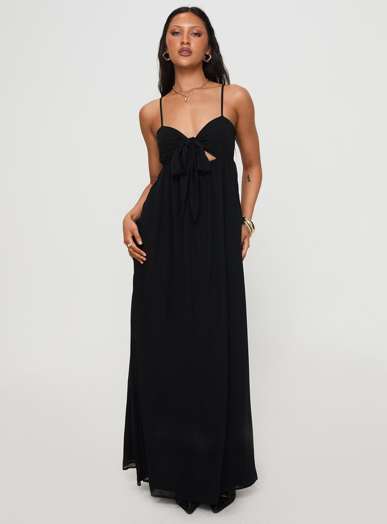 front view of model wearing Princess Polly Granno Maxi Dress Black Sweetheart Neckline 