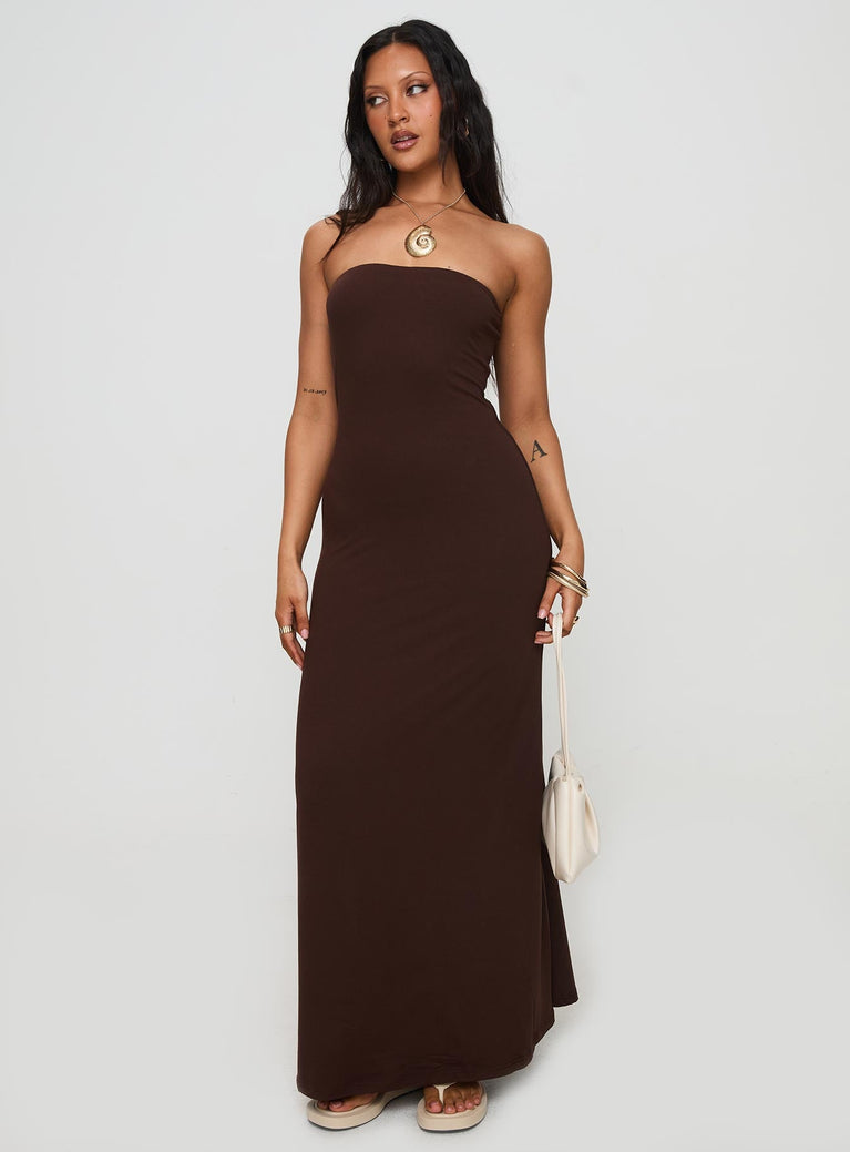 product Princess Polly Straight Neck  Bellaire Strapless Maxi Dress Brown