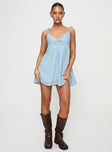 front view of model wearing Princess Polly Pavlos Mini Dress Light Blue Plunger 