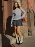 side view of model wearing Princess Polly Snowie Off Shoulder Knit Sweater Grey Long 