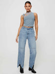 product Princess Polly High Waisted  Rihanna Split Hem Jeans Mid Blue