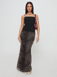   side view of model wearing Princess Polly Ergo Maxi Skirt Leopard Tall Maxi 