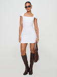 front view of model wearing Princess Polly Ravenna Mini Dress White Scoop Neck 