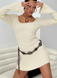 product Princess Polly High Neck  Brownhall Long Sleeve Mini Dress Beige