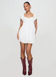 front view of model wearing Princess Polly Monsterrat Mini Dress White Sweetheart Neckline 