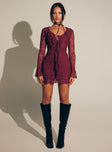 product Princess Polly V-Neck  Sidonie Long Sleeve Mini Dress Red