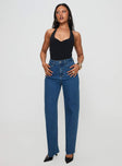 front view of model wearing Princess Polly Kalinda Denim Jeans Mid Blue High Waisted 